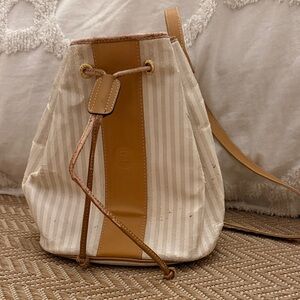 Vintage Rare Fendi Penquin Cream and Tan Striped Crossbody Bucket Bag